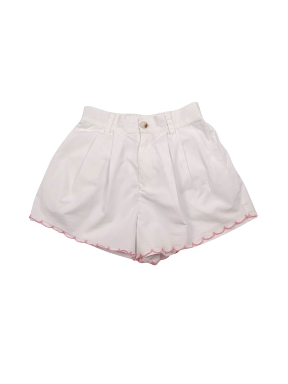 Mable White Scalloped Hem Shorts Pink Embroidery High Rise Small